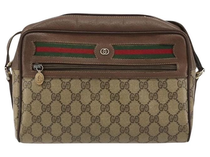 Sac à bandoulière GUCCI GG Supreme Web Sherry Line en PVC Beige Or Auth 182413 - vue 2