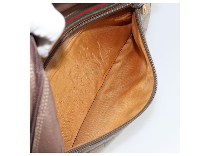 Sac à bandoulière GUCCI GG Supreme Web Sherry Line en PVC Beige Or Auth 182413 - vue 23