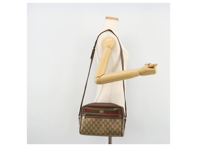 Sac à bandoulière GUCCI GG Supreme Web Sherry Line en PVC Beige Or Auth 182413 - vue 25