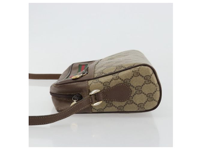 Sac à bandoulière GUCCI GG Supreme Web Sherry Line en PVC Beige Or Auth 182413 - vue 5