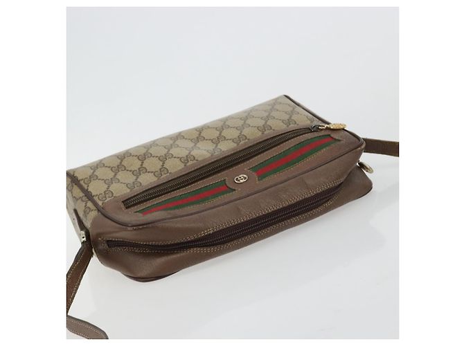 Sac à bandoulière GUCCI GG Supreme Web Sherry Line en PVC Beige Or Auth 182413 - vue 6