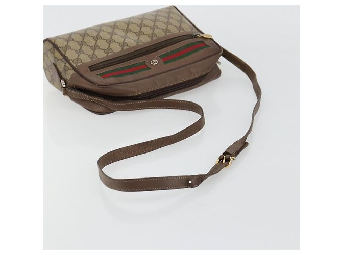 Sac à bandoulière GUCCI GG Supreme Web Sherry Line en PVC Beige Or Auth 182413 - vue 7