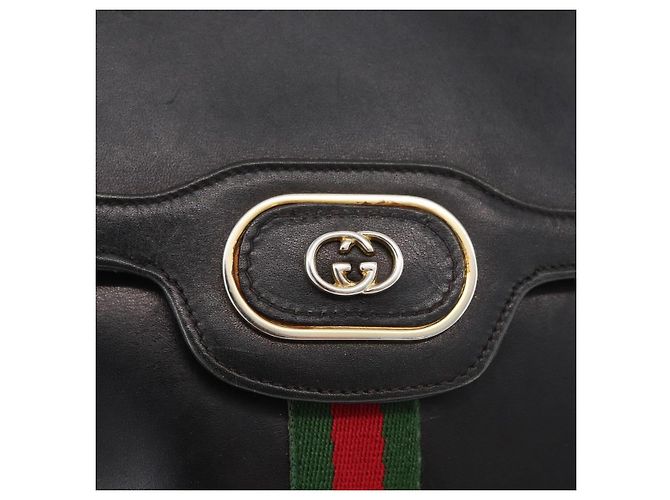 Borsa a tracolla GUCCI Web Sherry Line in pelle nera e oro Auth 182260 Nero D'oro - vista 15