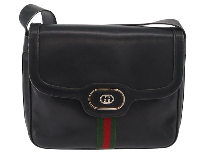 Borsa a tracolla GUCCI Web Sherry Line in pelle nera e oro Auth 182260 Nero D'oro - vista 2