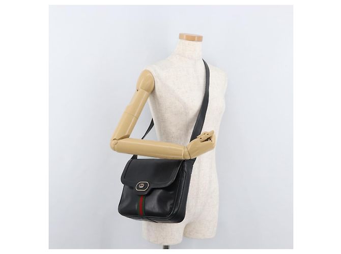 Borsa a tracolla GUCCI Web Sherry Line in pelle nera e oro Auth 182260 Nero D'oro - vista 23