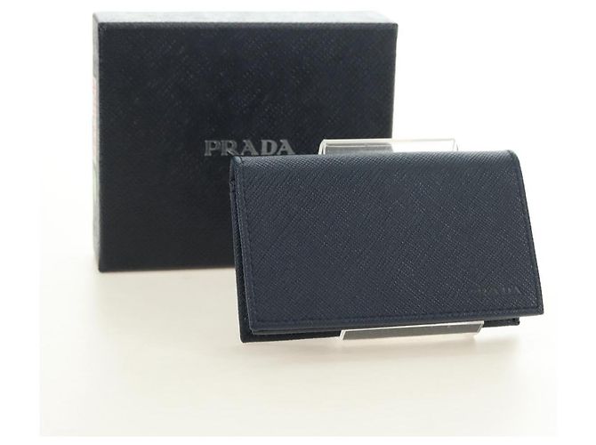 Saffiano Tarjetero PRADA de piel Safiano Navy Silver 2MC122 Auth am11686V Plata Azul marino - vista 20