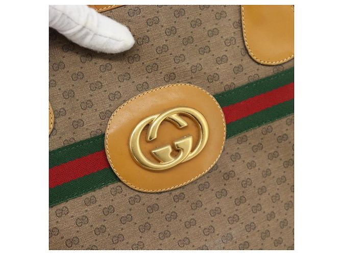 Borsa GUCCI Micro GG Supreme Web Sherry Line in PVC Beige 002 983 0174 Auth 181764 D'oro - vista 14