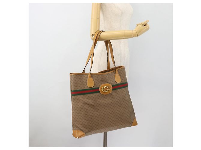 Borsa GUCCI Micro GG Supreme Web Sherry Line in PVC Beige 002 983 0174 Auth 181764 D'oro - vista 20