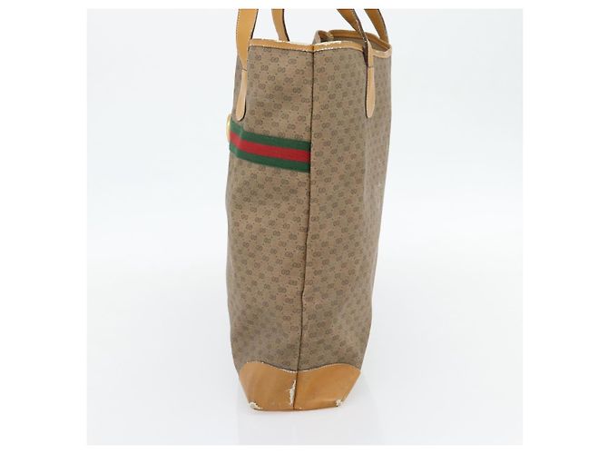 Borsa GUCCI Micro GG Supreme Web Sherry Line in PVC Beige 002 983 0174 Auth 181764 D'oro - vista 5