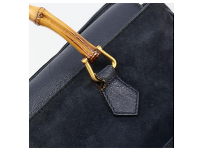 Borsa Tote GUCCI Bamboo in scamosciato blu navy e oro 002 123 0322 Auth 180219 D'oro - vista 14