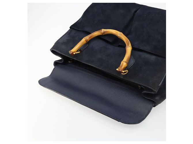 Borsa Tote GUCCI Bamboo in scamosciato blu navy e oro 002 123 0322 Auth 180219 D'oro - vista 15