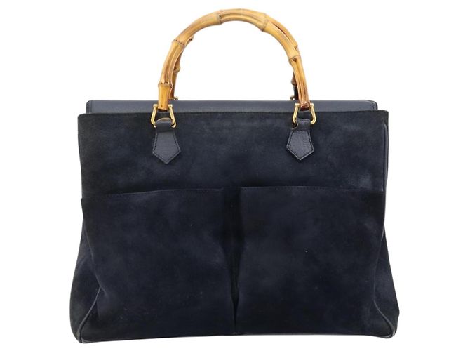 Borsa Tote GUCCI Bamboo in scamosciato blu navy e oro 002 123 0322 Auth 180219 D'oro - vista 2