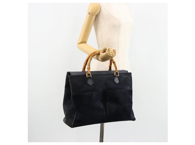 Borsa Tote GUCCI Bamboo in scamosciato blu navy e oro 002 123 0322 Auth 180219 D'oro - vista 27
