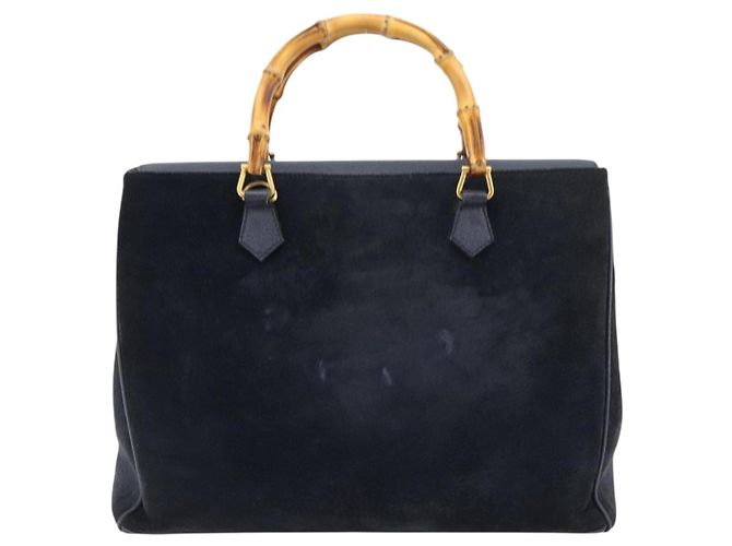 Borsa Tote GUCCI Bamboo in scamosciato blu navy e oro 002 123 0322 Auth 180219 D'oro - vista 3