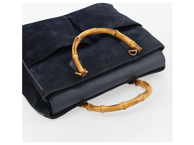 Borsa Tote GUCCI Bamboo in scamosciato blu navy e oro 002 123 0322 Auth 180219 D'oro - vista 6