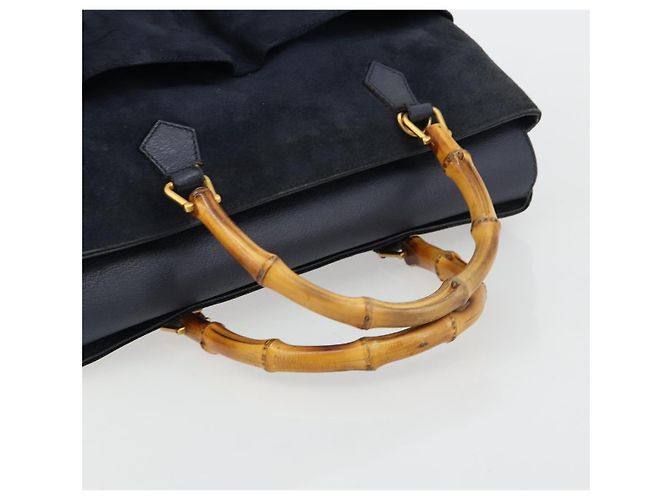 Borsa Tote GUCCI Bamboo in scamosciato blu navy e oro 002 123 0322 Auth 180219 D'oro - vista 7