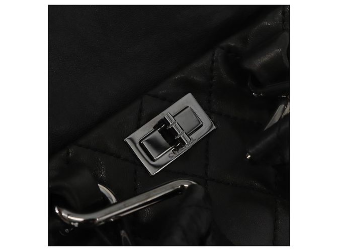 CHANEL 2.55 Matelasse Hand Bag Lamb Skin Black Silver CC Auth bs35399A Nero Argento - vista 14
