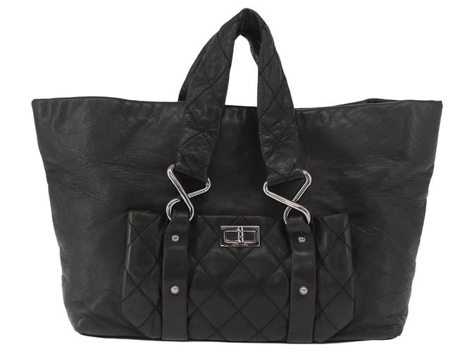CHANEL 2.55 Matelasse Hand Bag Lamb Skin Black Silver CC Auth bs35399A Nero Argento - vista 2