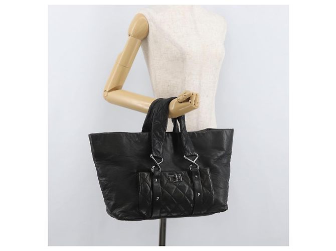 CHANEL 2.55 Matelasse Hand Bag Lamb Skin Black Silver CC Auth bs35399A Nero Argento - vista 22