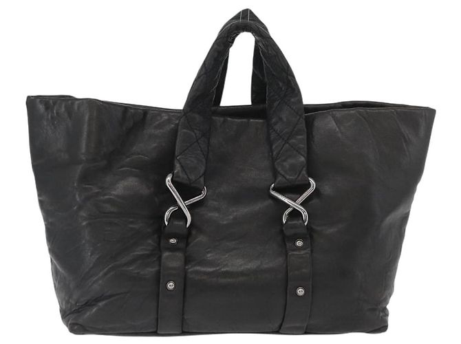 CHANEL 2.55 Matelasse Hand Bag Lamb Skin Black Silver CC Auth bs35399A Nero Argento - vista 3
