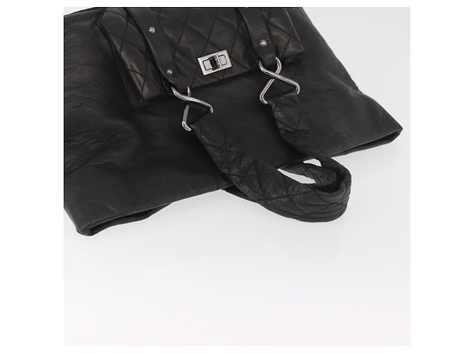 CHANEL 2.55 Matelasse Hand Bag Lamb Skin Black Silver CC Auth bs35399A Nero Argento - vista 6