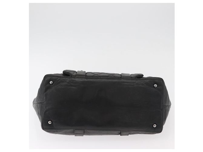 CHANEL 2.55 Matelasse Hand Bag Lamb Skin Black Silver CC Auth bs35399A Nero Argento - vista 9