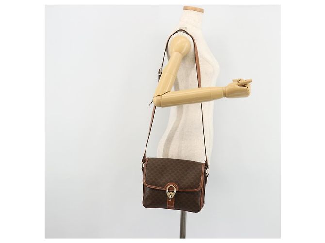 Céline Borsa a Spalla CELINE Macadam Canvas PVC Pelle Marrone Oro Auth BA13077 D'oro - vista 25