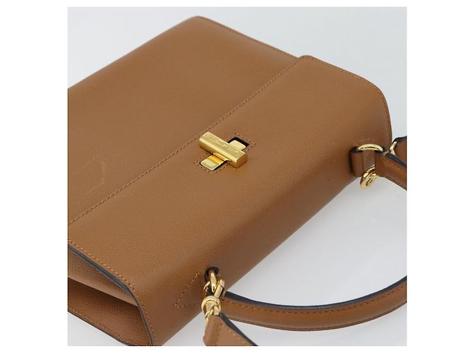 Céline Borsa CELINE in pelle 2way Marrone Oro Auth 182814 D'oro - vista 6