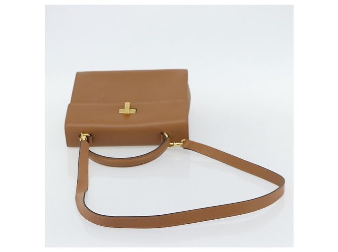 Céline Borsa CELINE in pelle 2way Marrone Oro Auth 182814 D'oro - vista 9