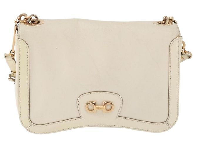 Borsa a Spalla Salvatore Ferragamo Gancini in Pelle Bianco Oro Auth BA13137 D'oro - vista 2