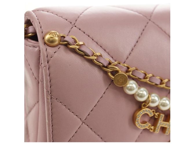 CHANEL Chain Mini Matelasse 18 Bag Lamb Skin Pink Gold CC Auth 181669SAM Rosa D'oro - vista 14