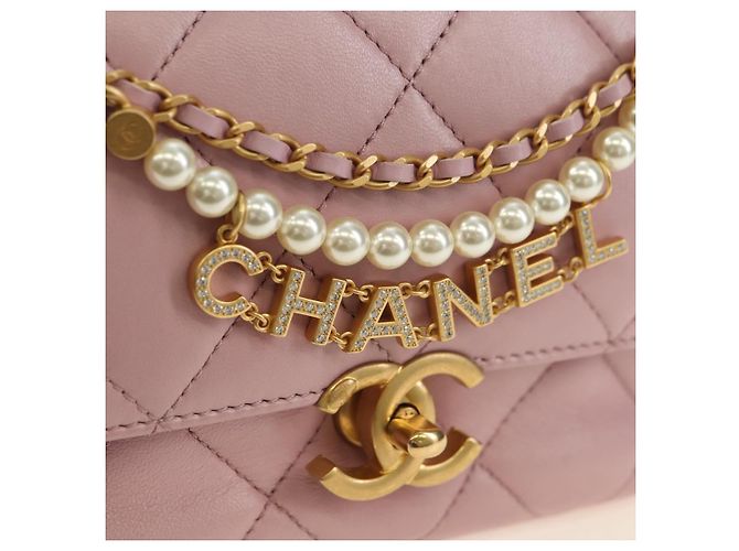 CHANEL Chain Mini Matelasse 18 Bag Lamb Skin Pink Gold CC Auth 181669SAM Rosa D'oro - vista 15
