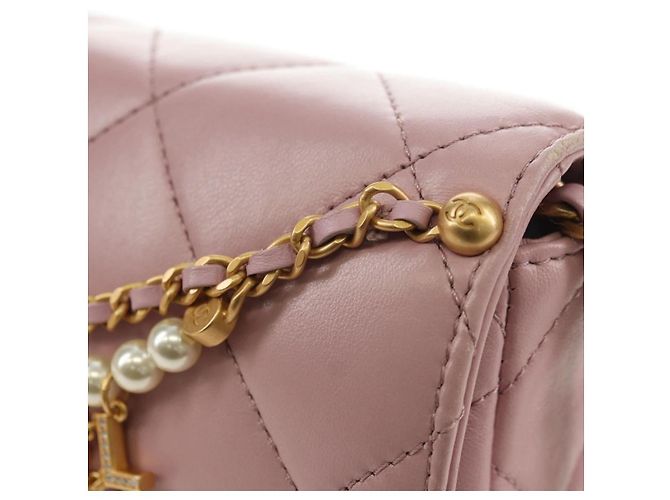 CHANEL Chain Mini Matelasse 18 Bag Lamb Skin Pink Gold CC Auth 181669SAM Rosa D'oro - vista 16