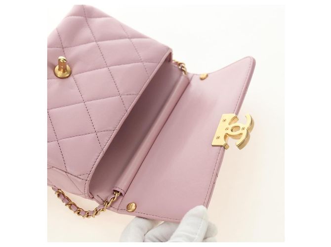CHANEL Chain Mini Matelasse 18 Bag Lamb Skin Pink Gold CC Auth 181669SAM Rosa D'oro - vista 18