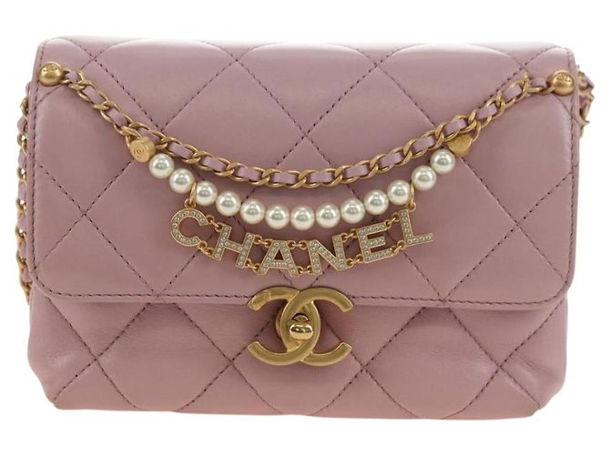 CHANEL Chain Mini Matelasse 18 Bag Lamb Skin Pink Gold CC Auth 181669SAM Rosa D'oro - vista 2