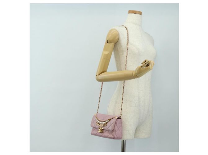 CHANEL Chain Mini Matelasse 18 Bag Lamb Skin Pink Gold CC Auth 181669SAM Rosa D'oro - vista 25
