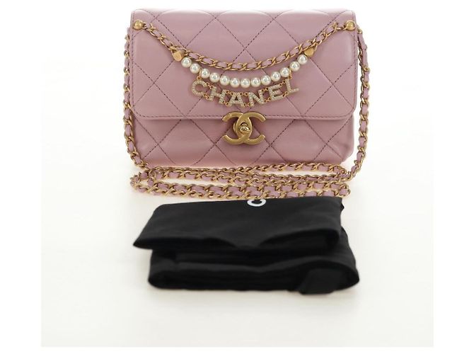 CHANEL Chain Mini Matelasse 18 Bag Lamb Skin Pink Gold CC Auth 181669SAM Rosa D'oro - vista 26