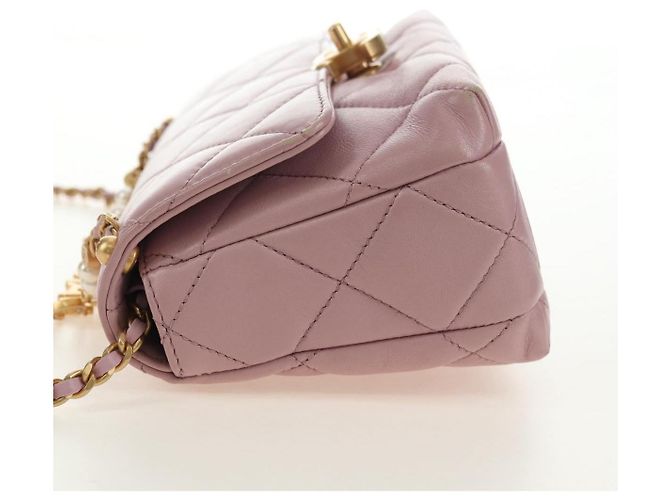 CHANEL Chain Mini Matelasse 18 Bag Lamb Skin Pink Gold CC Auth 181669SAM Rosa D'oro - vista 4
