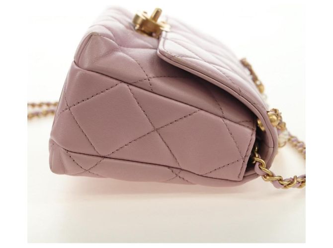 CHANEL Chain Mini Matelasse 18 Bag Lamb Skin Pink Gold CC Auth 181669SAM Rosa D'oro - vista 5