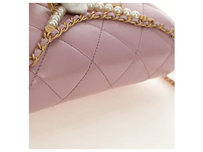 CHANEL Chain Mini Matelasse 18 Bag Lamb Skin Pink Gold CC Auth 181669SAM Rosa D'oro - vista 6