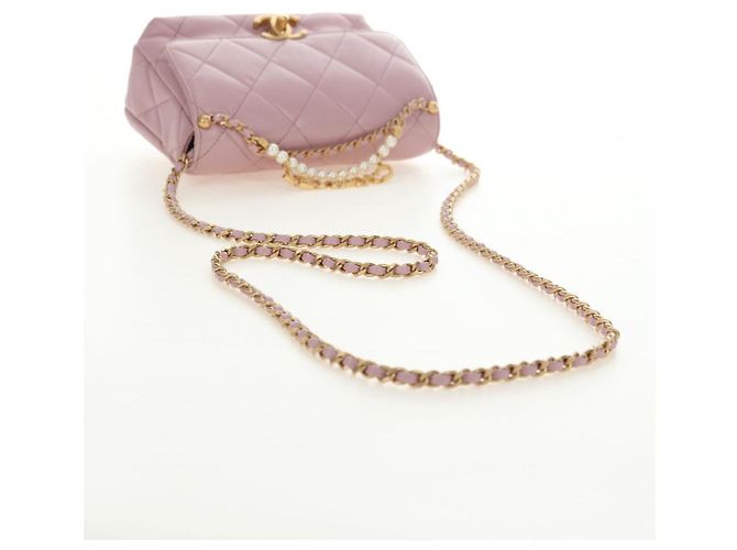 CHANEL Chain Mini Matelasse 18 Bag Lamb Skin Pink Gold CC Auth 181669SAM Rosa D'oro - vista 7