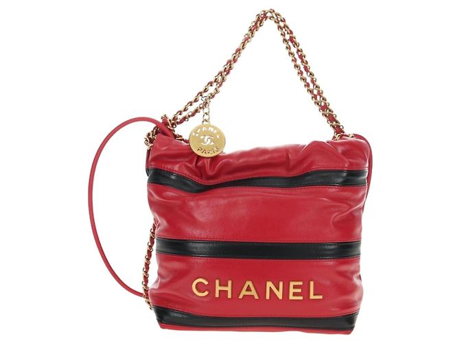 CHANEL Chanel 22 Mini Bag Lammfell 2way Rot Gold CC Authentisch 181415SM Golden - Ansicht 2