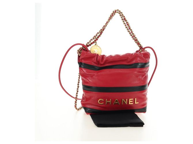 CHANEL Chanel 22 Mini Bag Lammfell 2way Rot Gold CC Authentisch 181415SM Golden - Ansicht 26