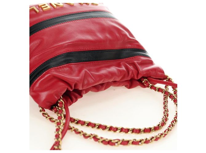 CHANEL Chanel 22 Mini Bag Lammfell 2way Rot Gold CC Authentisch 181415SM Golden - Ansicht 6