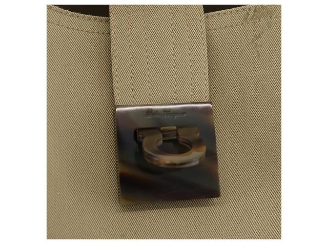 Borsa a tracolla Salvatore Ferragamo Gancini in tela beige e argento Auth BA13175 - vista 15