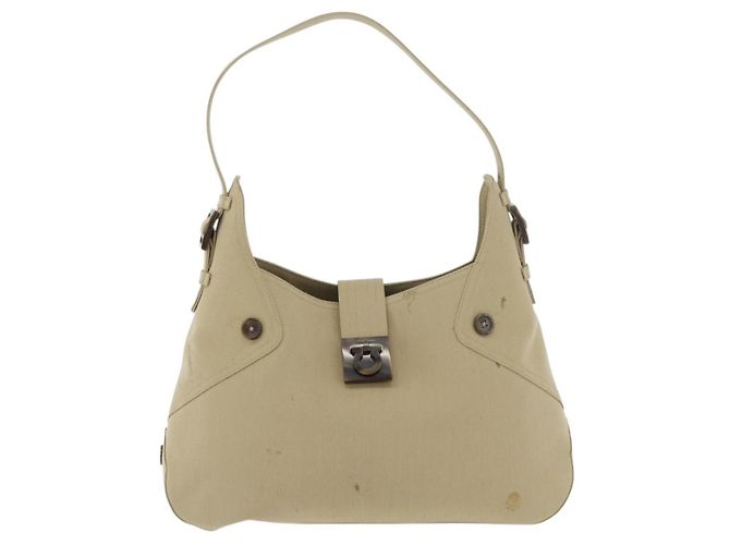 Borsa a tracolla Salvatore Ferragamo Gancini in tela beige e argento Auth BA13175 - vista 2