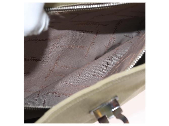 Borsa a tracolla Salvatore Ferragamo Gancini in tela beige e argento Auth BA13175 - vista 26