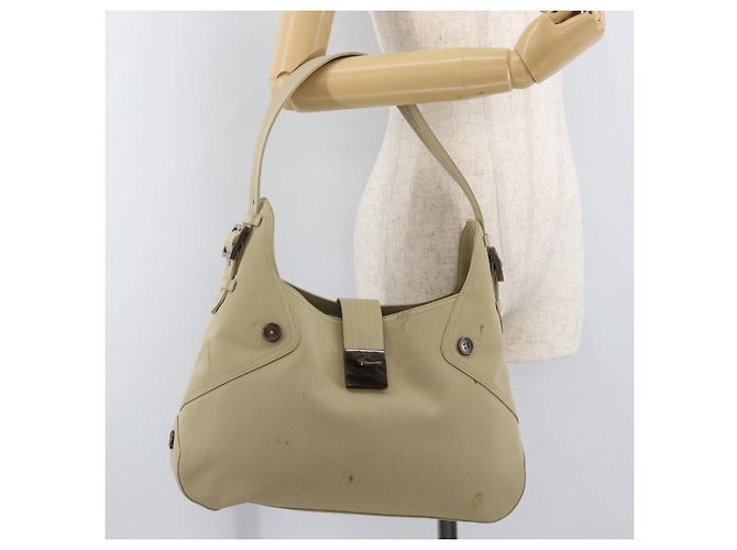Borsa a tracolla Salvatore Ferragamo Gancini in tela beige e argento Auth BA13175 - vista 29