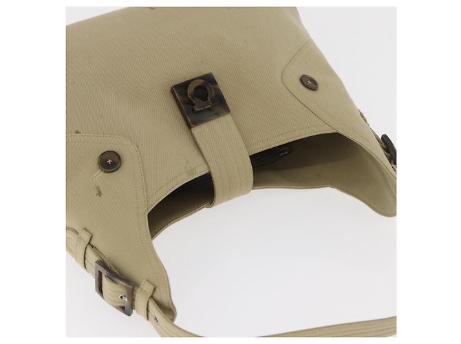 Borsa a tracolla Salvatore Ferragamo Gancini in tela beige e argento Auth BA13175 - vista 7