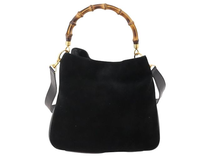 Borsa a Spalla GUCCI Bamboo Suede 2way Nero Oro 001 2404 1638 0 Auth 180224 D'oro - vista 2